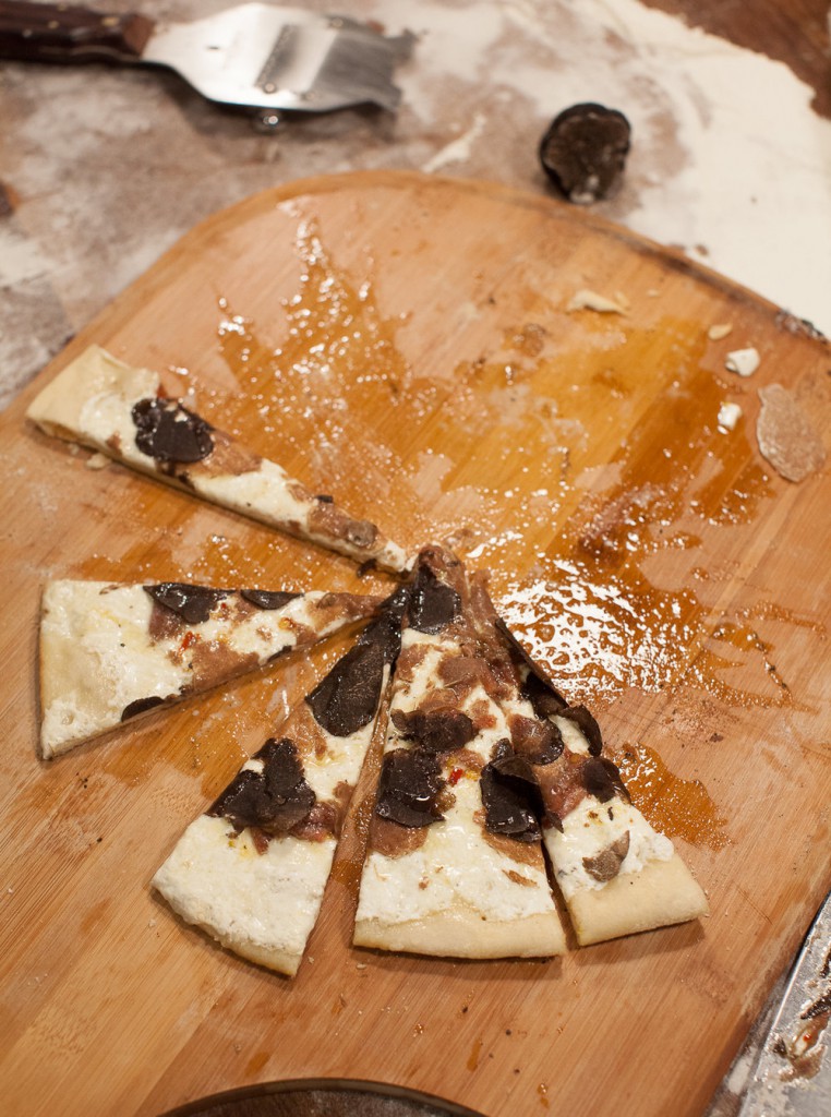 Pizzas topped with homemade fresh mozzarella and a selection of truffles, from by our close friend Rudy Accornero – of Savini Tartufi in Tuscany.